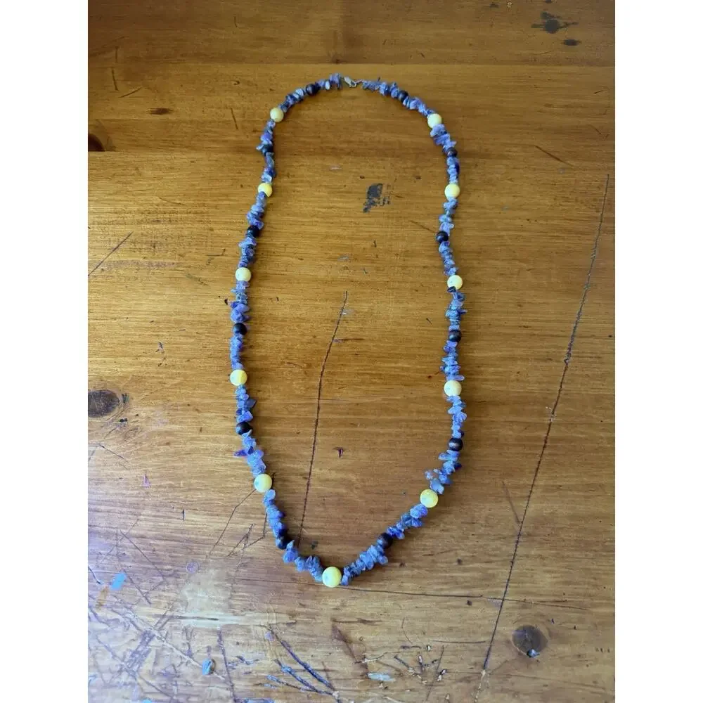 Boho Gemstone Necklace Bundle Amethyst Lapis Floral Beaded Layering Jewelry Lot